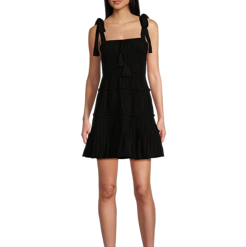 NWT Chelsea & Violet C&V Medium Black Tie Shoulder Tiered Mini‎ Dress